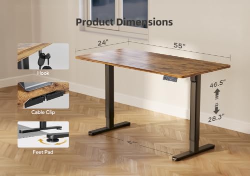 YDN 55 x 24 Inch Rustic Brown Electric Standing Desk
