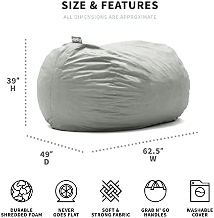 Big Joe Fuf 7Ft Giant Foam Bean Bag Chair, Oversized Couch with Removable Cover for Kids, Teens, Adults, Fog Lenox, Durable Woven Polyester, 7 Foot