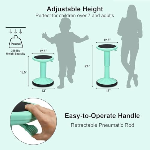GLACER Wobble Stool, Height Adjustable 16.5-24" Flexible Seating (Green)