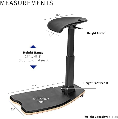 VIVO Black Ergonomic Leaning Perch Chair w/Anti-Fatigue Mat, CHAIR-S02M