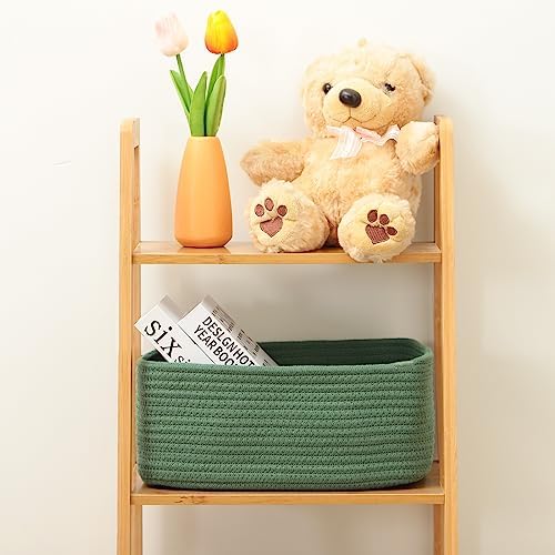 MiniArk Small Storage Baskets for Organizing | Closet Organizer Bins | Shelf Toy Basket | Woven Rope Baskets | Cube Decorative Box | Shallow Basket | 11.5x7.5x4.7” | 3 Packs Green