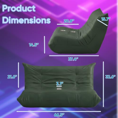 Homall Floor Gaming Chair Boneless Loveseat Couch, Ergonomic Floor Sofa Couch with Cup Holders, Leather Lazy Floor Lounger for Gaming, Reading, Relaxing, Watching TV (Olive Green)