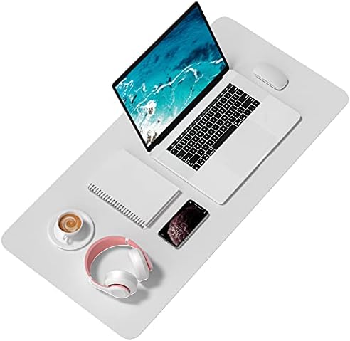 Hsurbtra Desk Pad, 35.5" x 17" PU Leather Desk Mat, XXL Extended Mouse Pad, Waterproof Desktop Blotter Protector, Non-Slip Ultra Thin Large Laptop Keyboard Writing Mat for Office Home, Gray