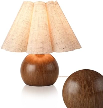 Wood Grain Touch Control Table Lamp for Bedroom,Farmhouse Cute Small Table Lamp for Bedroom Nightstand, Mini Vintage Bedside Lamps with Scalloped Shade for Small Spaces, Kitchen Counter, Bookshelf