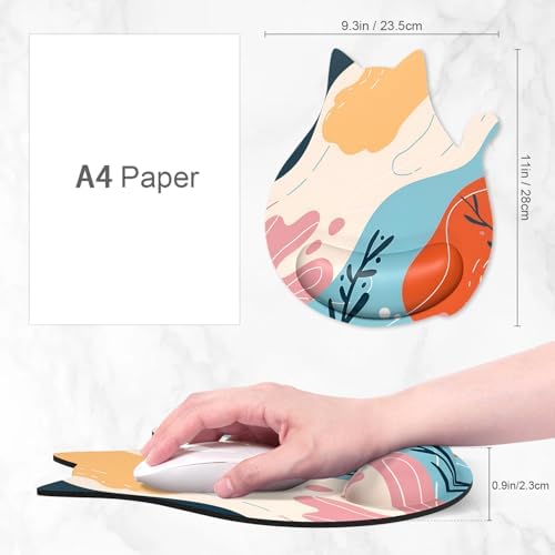 Ergonomic Mouse Pad with Wrist Rest, Cute Cat Memory Foam Padded Pain Relief Non-slip Wrist Support Mouse Mat for Gaming Work Computer Laptop, Funny Office Supplies Desk Accessory, Abstract Art