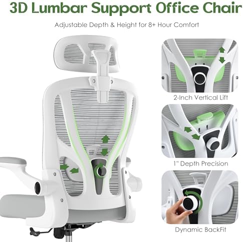 Office Chair Ergonomic Desk Chair with 3D Lumbar Support & Headrest