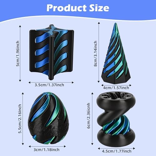 4 Pack Spinning Fidget Toys Blue Black 3D Printed Desk Decor Set