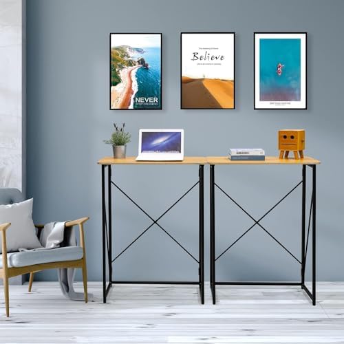 Ytaoka Folding Laptop Computer Desk, Standing Desk, 31in Small Desk for Sitting or Standing, No Need to Assembly, Suitable for Home, Office, Writing (Wood Board Color)