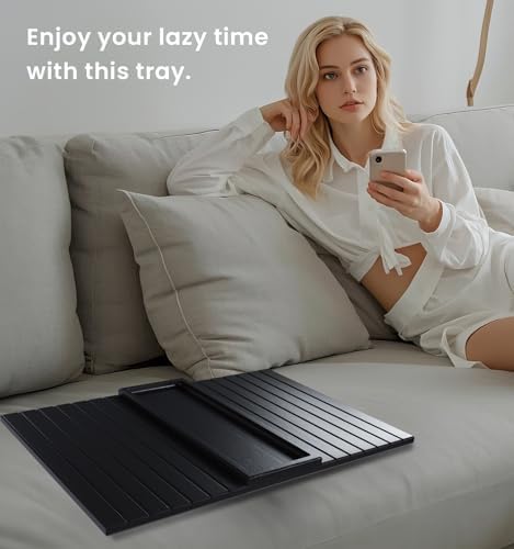 Bamboo Folding Sofa Arm Tray with Anti-Slip Pad (Black)