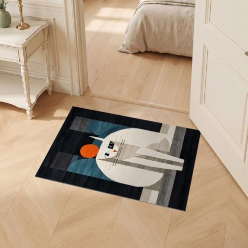 2'x3' Black White Cat Artistic Feline Design Ultra-Soft Accent Mat