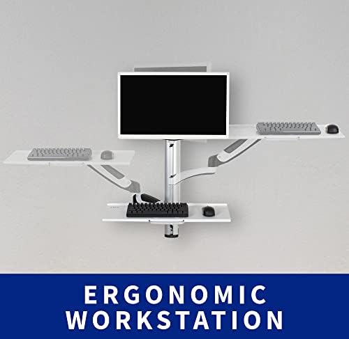 VIVO Sit-Stand Wall Mount Counterbalance Height Adjustable Monitor and Keyboard Workstation for Screens up to 27 inches, White STAND-SIT1KW