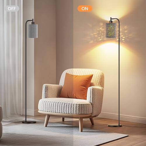 SIBRILLE Floor Lamp with Linen Shade, Dimmable Tall Standing Lamp with Remote Control & 3 Color Temperatures, Modern Floor Lamps for Living Room Bedroom Office Corner, 9W LED Bulb Included