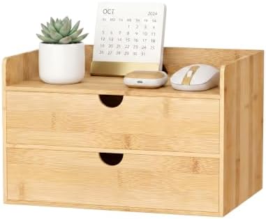 Bamboo Desk Organizer with Drawers, Desktop Storage for Office Supplies