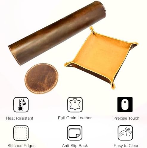 Leather Desk Mat Set (32x16) - Full Grain Large Computer Gaming Mouse Pad