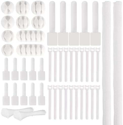 137PCS Cable Management Kit 4 Cable Sleeve Split 100 Cable Zip Ties 10 Cable Clips 15 Adhesive Wall Cable Tie 10 Cable Zip Tie for TV Computer Office Home Under Desk