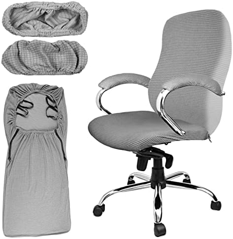 Tatuo 3 Pcs Computer Office Chair Cover Universal Rotating Chair Slipcovers Protector Removable Washable Office Armrest Covers with Zipper for High Back Seat Backrest(L,Waffle,Gray)