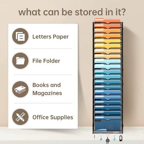 21-Tier Hanging Wall File Organizer with Hooks for Office Organization