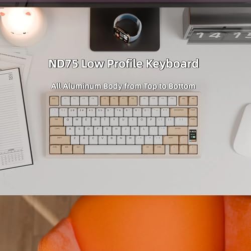 OOCTPK Mechanical Keyboard, Chilkey ND75 LP Wireless Gaming Keyboard with LCD Screen, Bluetooth 5.3/2.4G/USB-C, Hot Swappable Per-Key RGB Custom, Thin Front, Wrist Rest, Full-Aluminum, PC/Mac Support