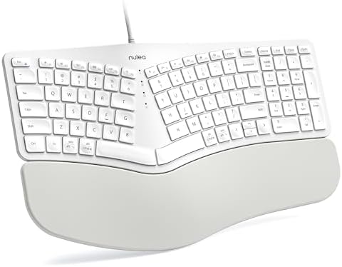 Nulea RT05C Wired Ergonomic Keyboard, Split Keyboard with Cushioned Wrist Rest, Adjustable Tilt Legs, Plug and Play, USB Corded, Compatible with Windows/Mac-White