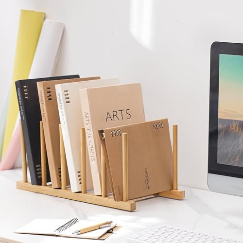 HBlife Desk File Organizer 1 Pack Bamboo 5 Section Vertical File Sorter