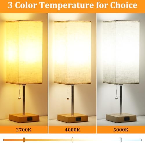 18'' Table Lamp for Bedroom set of 2,3-Color Bedside Lamps with Pull Chain
