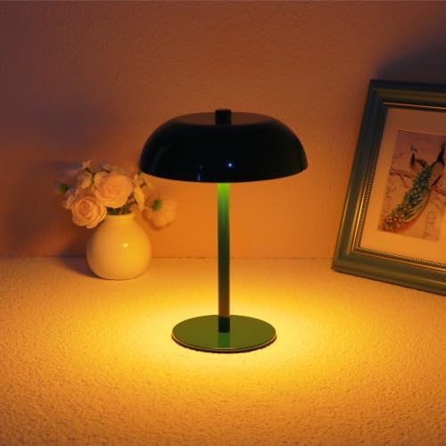 Cordless LED Mushroom Table Lamp, 5200mAh Battery, Dimmable 3 Color, Green