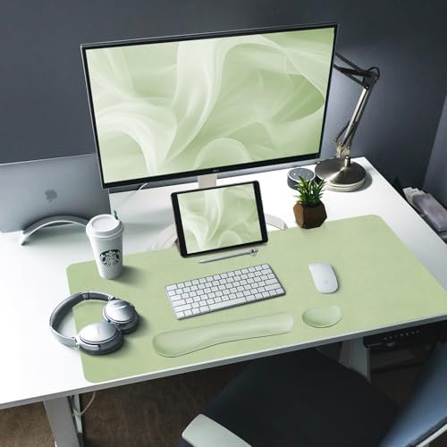 Bloss Leather Desk Mat and Keyboard Wrist Rest, Large Mouse Pad + Keyboard Pad+Mouse Wrist Support, Non-Slip Desk Mat Protector for Office, Home(35.4×15.7 Inches, Green)