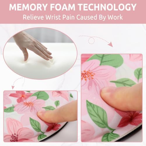 KONVINIT Ergonomic Mouse Pad with Wrist Rest, Small Mousepad with Non-Slip Rubber Base and Smooth Surface, Pink Floral Mouse Pads for Desk, Office Desk Accessories