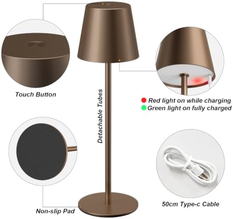 Kakanuo Brown Cordless Table Lamp Rechargeable, Battery Operated