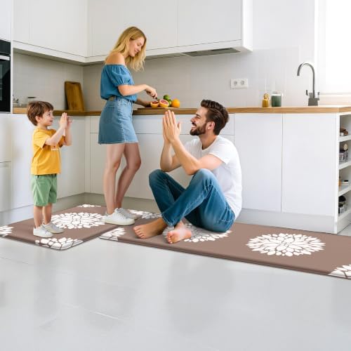 2PCS Kitchen Mats for Floor, Anti Fatigue Non-slip Larger Khaki Rug