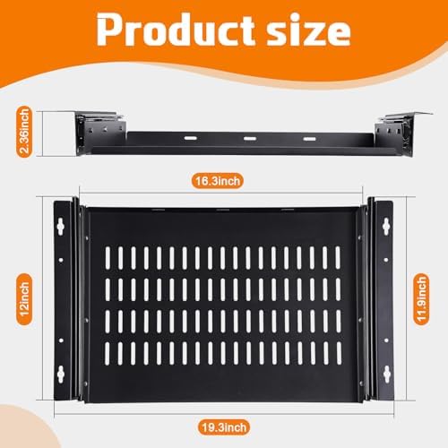 Sliding Under Desk Laptop Mount Shelf with Air Vents 16.3" W x 12" D Metal Under Desk Slide Out Tray Laptop Storage Tray for Home Office Standing Desks Workstations Cabinet Gaming