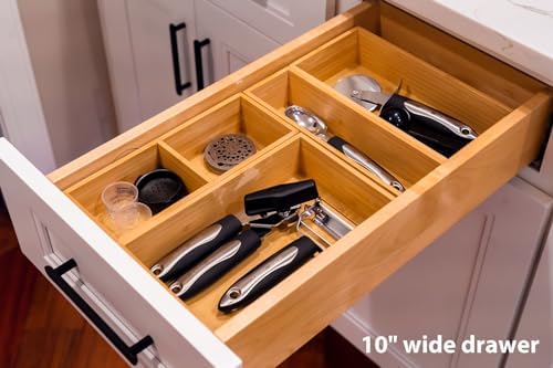Umilife Drawer Organizer Storage Boxes, 2.5" High Bamboo Drawer Dividers, 5 Rearrangeable Bins for Kitchen, Office Desktop, Clothing, Makeup, vanity, Jewelry