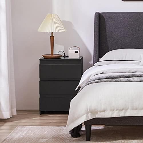 Yaheetech Bedroom Nightstand with Charging Station, 3-Drawer Dresser, Black