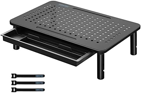 BONTEC 1 Pack Adjustable Monitor Stand Riser with Drawer, Supports 44lbs