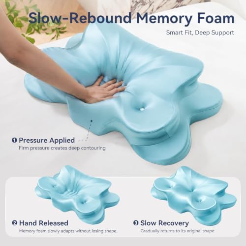 Neck Pillow for Sleeping, Cervical Neck Pillow with 3-Hole Design, Memory Foam Pillow for Side Sleepers, Sleep Pillow for Neck Pain Relief, Gray (1, Blue)