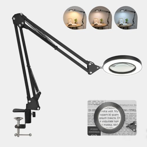 10X Magnifying Lamp with Light and Clamp, 6.3-Inch Real Glass Lens