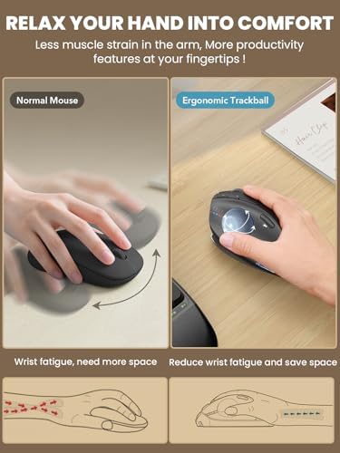 Wireless Trackball Mouse, Adjustable Angle Rechargeable, Backlit-Gray Mouse