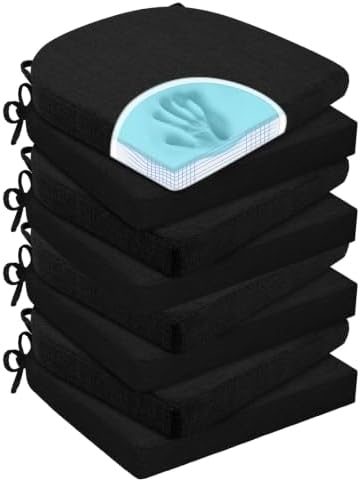 Chair Cushions for Dining Chairs, Non Slip Chair Pads with Ties and Washable Covers, Memory Foam Kitchen Chair Cushions Set of 8, 16"X16"X2.5", Black