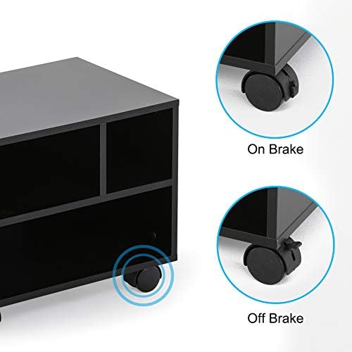 FITUEYES Mobile Printer Stand with Storage, Wood Small Printer Table, Black