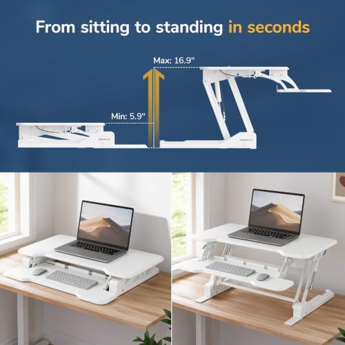 Mount-It! Standing Desk Converter, 30" Desk Riser, White