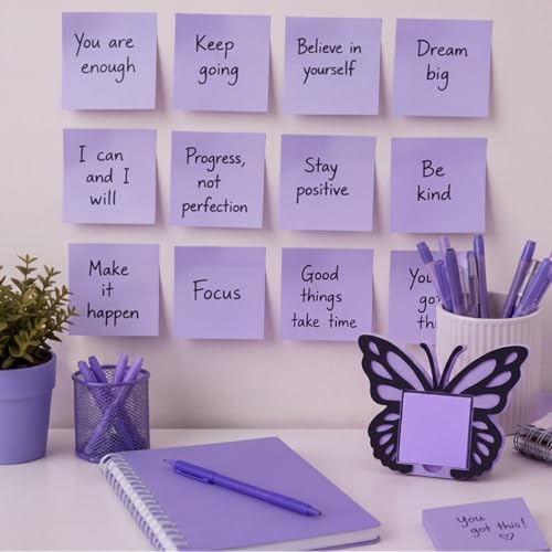 Purple Butterfly Sticky Note Holder Large Wood Notepad Dispenser