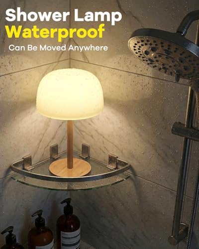 Waterproof Shower Lamp Cordless Lamp - 7500mAh Rechargeable Table Lamp, Bathroom Lamp, RGB 15 Colors & 3 Color Temperature Touch Dimmable, Shower Light for Inside Shower, Bathtub, Bedroom,1PC
