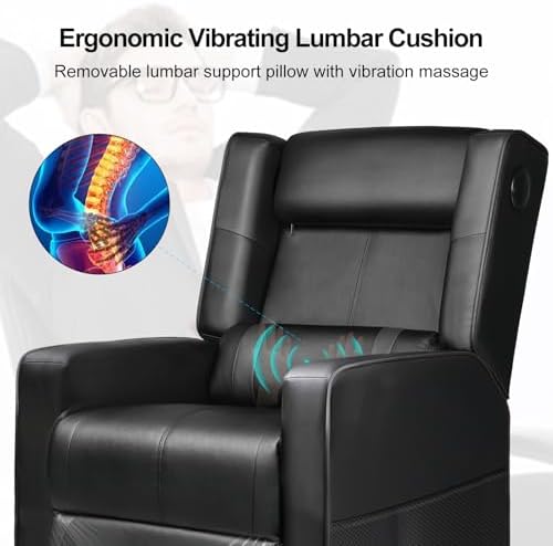 LUCKRACER Gaming Recliner Chair with Bluetooth Speakers Racing Style Single Gaming Sofa Modern Living Room Recliners Ergonomic Comfortable Massage Home Theater Seating, Black