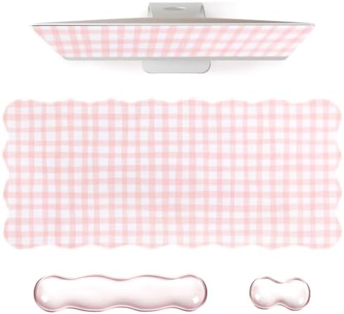 L-SPOUTTO Pink Checkered Mouse Pad Set,Cottagecore Scalloped Desk Mat Set