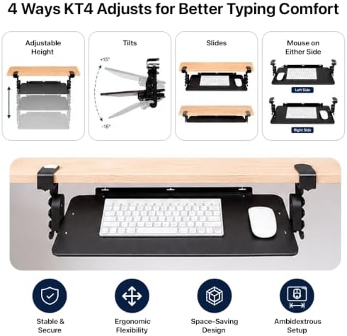 Uncaged Ergonomics Keyboard Tray Under Desk Slide Out Clamp On (Black)