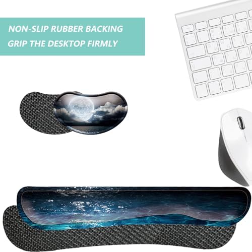 Keyboard Wrist Rest Mouse Wrist Support Set, Memory Foam Wrist Rest Pad for Computer Laptop Keyboard Mouse, Ergonomic Wrist Cushion Support for Typing Pain Relief, Gaming Home Office, Moonlit Night