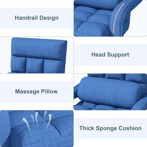 Floor Gaming Chair, 6 Adjustable Position Comfy Chair with Back Support, Ergonomic Chaise Lounge Chair, Meditation Chair with Armrest for Living Room, Bedroom, Blue