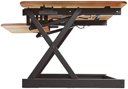 Rocelco 46" Height Adjustable Corner Standing Desk Converter with Anti Fatigue Mat Bundle - Quick Sit Stand Up Dual Monitor Riser - Computer Workstation - Teak Wood Grain (R CADRT-46-MAFM)