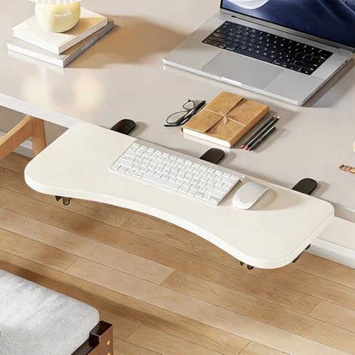 White,A52*24,Ergonomics Desk Extender Tray, Desktop Extender with 3/4 stand, 30"x9.4" Clamp on Table Mount Arm Wrist Rest Shelf, Small Table Edge Extender Tray, 90° Foldable Computer Arm Rest for Desk