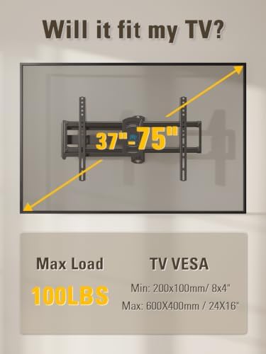 Mounting Dream Corner TV Wall Mount Long Arm Swivel for 37-55-65-75 Inch TV